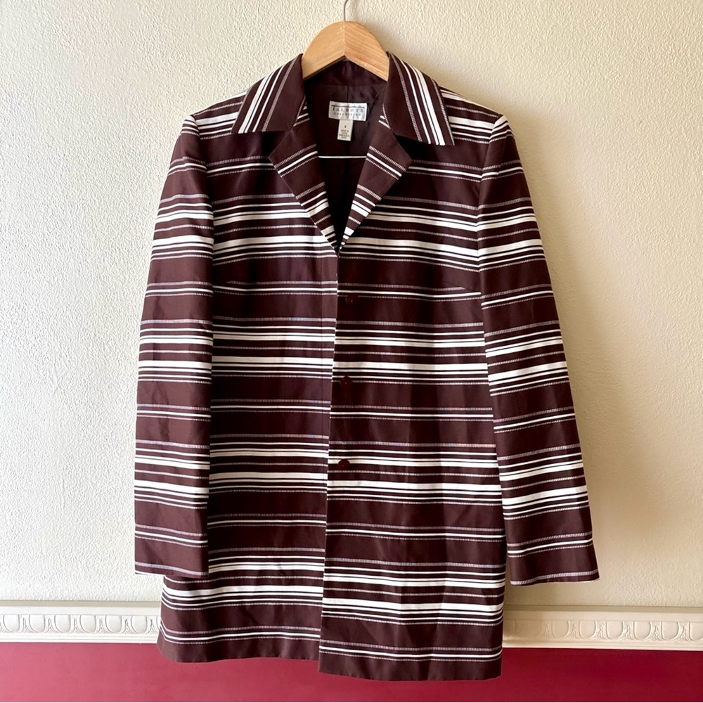 Vintage Talbots cotton silk‎ blend long line striped blazer in chocolate brown